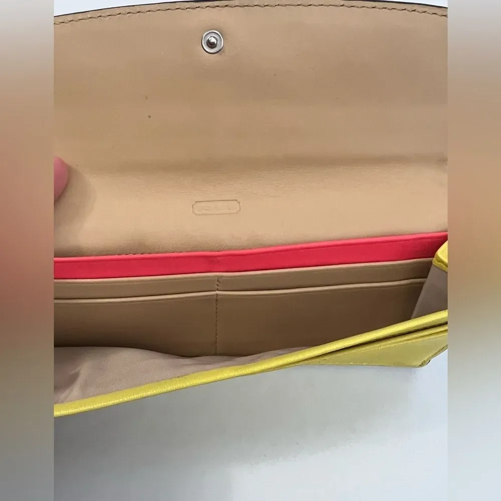 Coach Chartreuse Leather Long Slim Wallet with Silver Logo